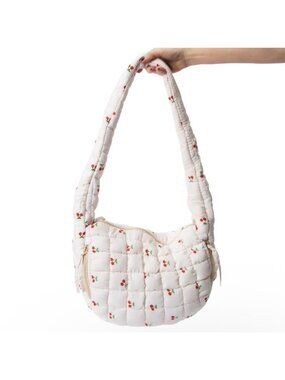 Cherry Print Quilted Puffy Cloud Shoulder Bag Cute Kawaii Purse
